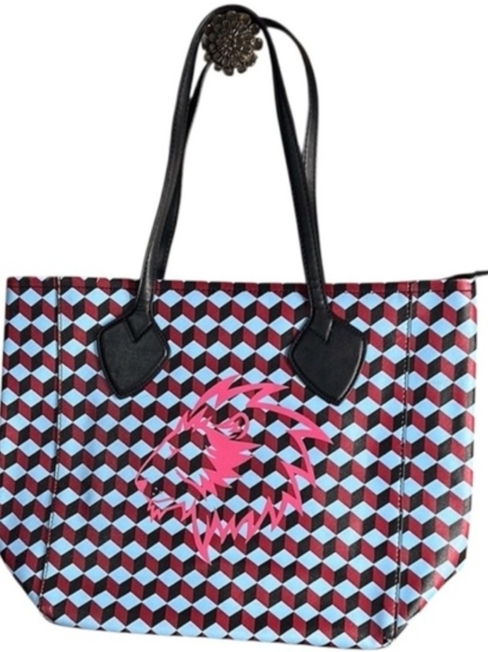 Anne Klein Pink & Blue Geometric Lion Tote